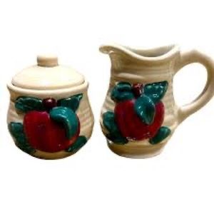 Apple creamer and sugar bowl with lids